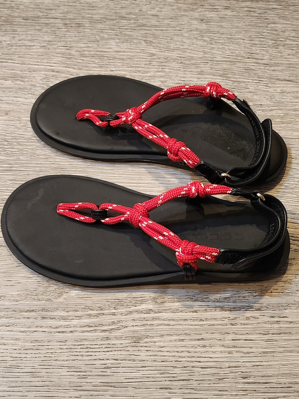 Women's Black Sandals with Red Rope Straps